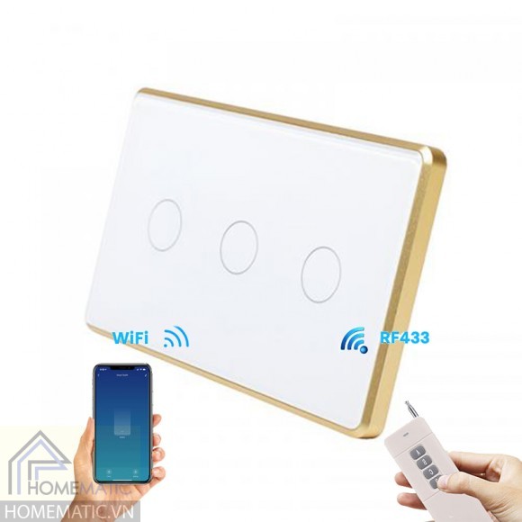 Công tắc Wifi mặt kính viền kim loại hỗ trợ remote Tuya HM61RF
