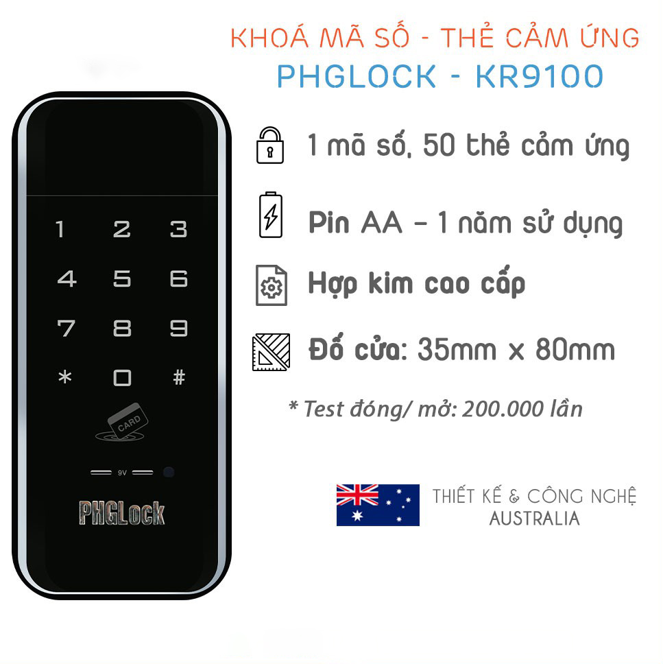 Khóa cửa điện tử không tay nắm PHGLock KR9100