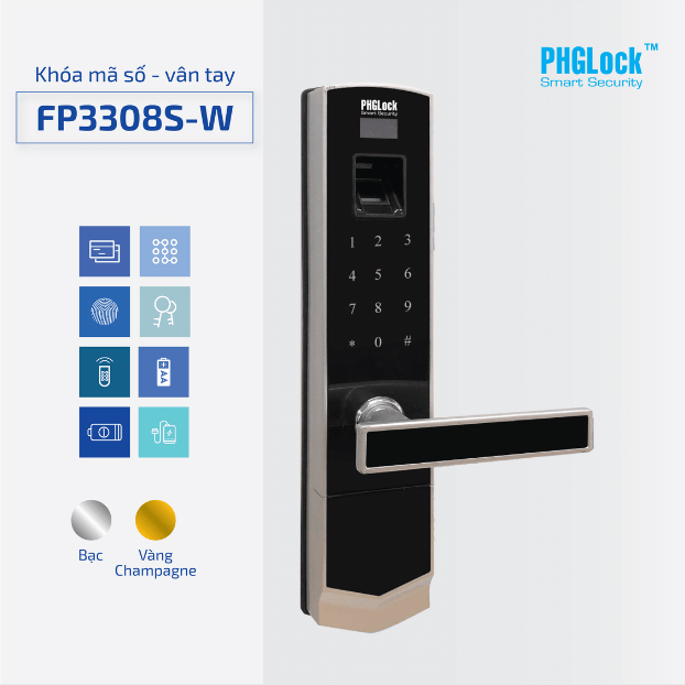Khóa cửa điện tử PHGLock FP3308 Khóa cửa điện tử PHGLock FP3308