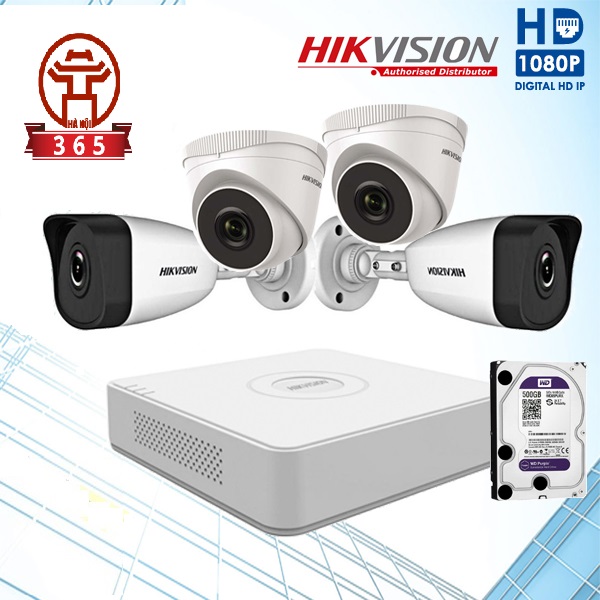 Bộ 4 Camera Ip 2.0Mp Hikvision (Trong Nhà Hoặc Ngoài Trời)