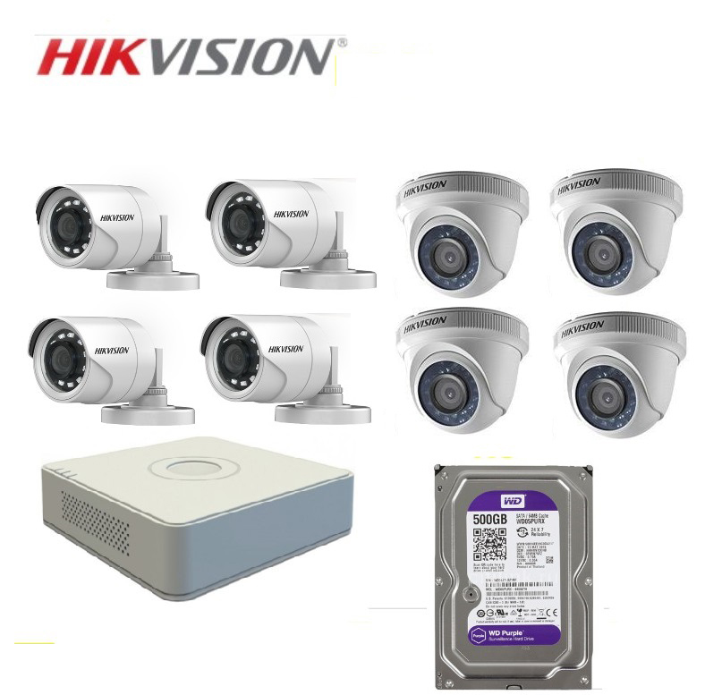 Bộ 8 Camera 2.0Mp TVI Hikvision (Trong Nhà Hoặc Ngoài Trời)
