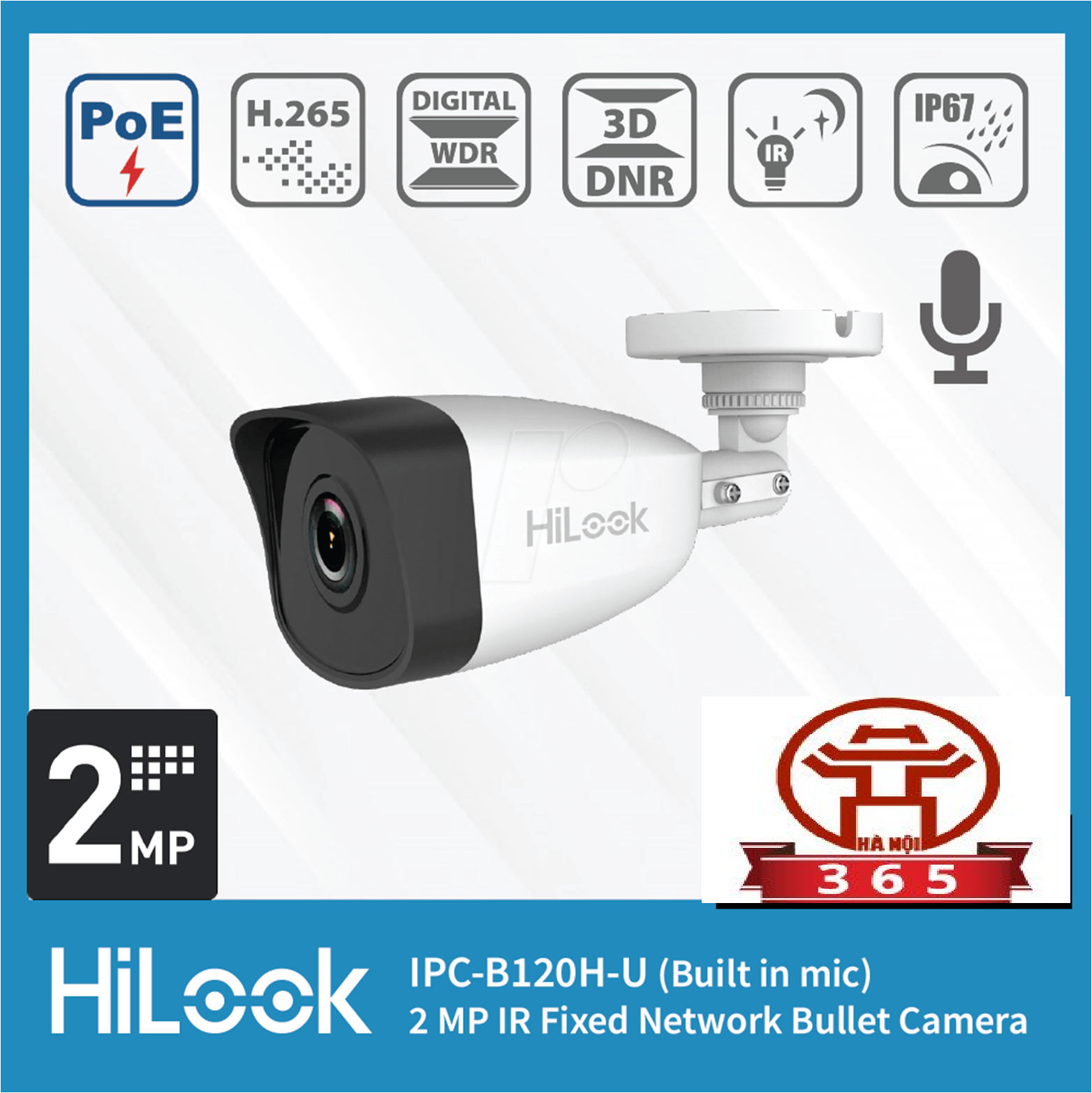 Camera IP 2MP HiLook IPC-B120H-U Camera IP 2MP HiLook IPC-B120H-U