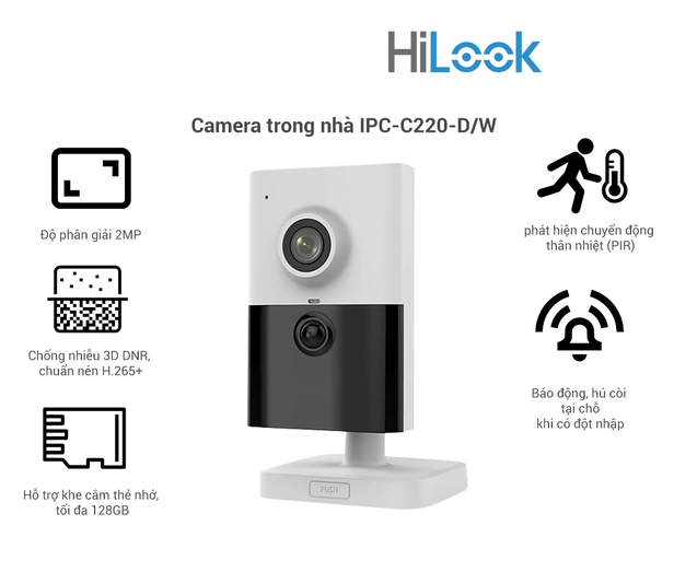 Camera IP Wifi Cube 2MP HiLook IPC-C220H-D/W