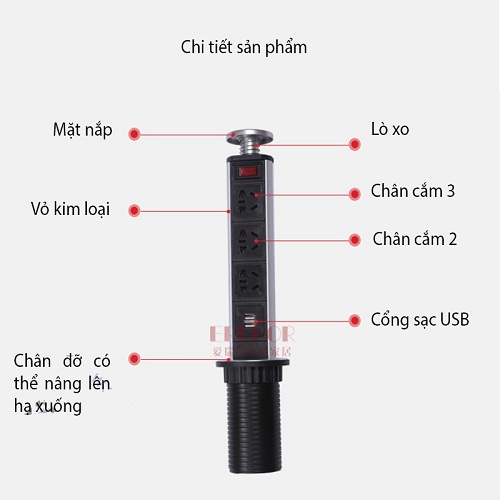 Ổ cắm đa năng lắp ẩn âm bàn cao cấp Erebor E2U3S