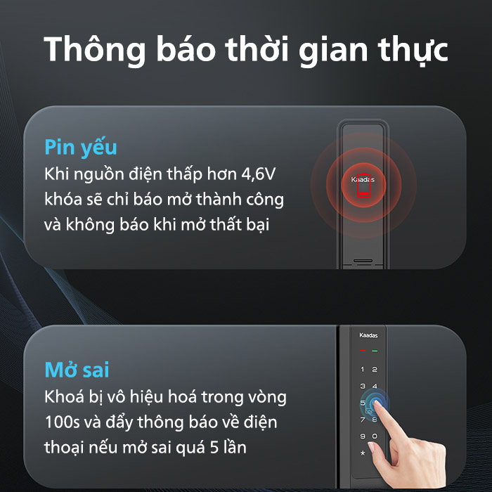 Khóa vân tay cửa nhôm Kaadas S10-5W nhiều tính năng thông minh