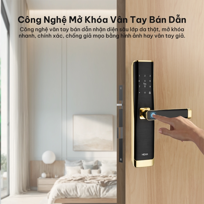 Khóa cửa thông minh Hexa L100 thân khóa 6088 mở khóa vân tay