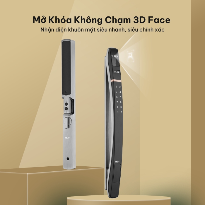 Khóa cửa thông minh Hexa P300-Pro Face ID 3D nhận diện khuôn mặt